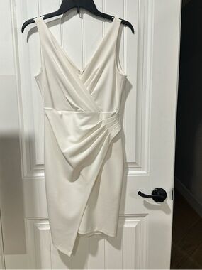 Guess Ivory Draped V-Neck Midi Dress